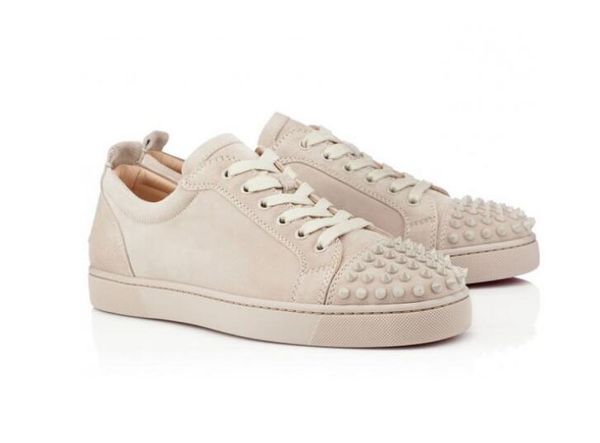 

italy handmade shoes red bottom spikes junior men's flat khaki /beige suede leather stuff sneaker low sneaker gift outdoor walking, Black