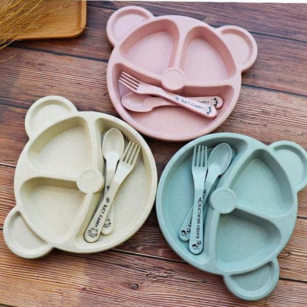 

cartoon baby kids tableware set feeding food plate dishes bowl set with spoon fork eco-friendly tableware plates k67q