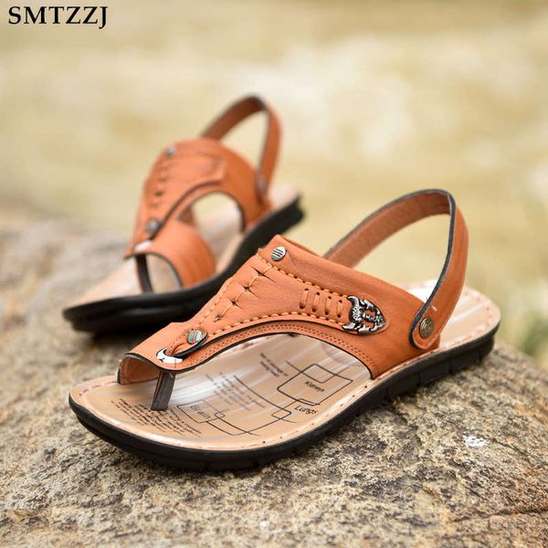 

smtzzj brand 2019 summer sandals men leather classic roman sandals slipper outdoor sneaker beach rubber flip flops men shoes, Black