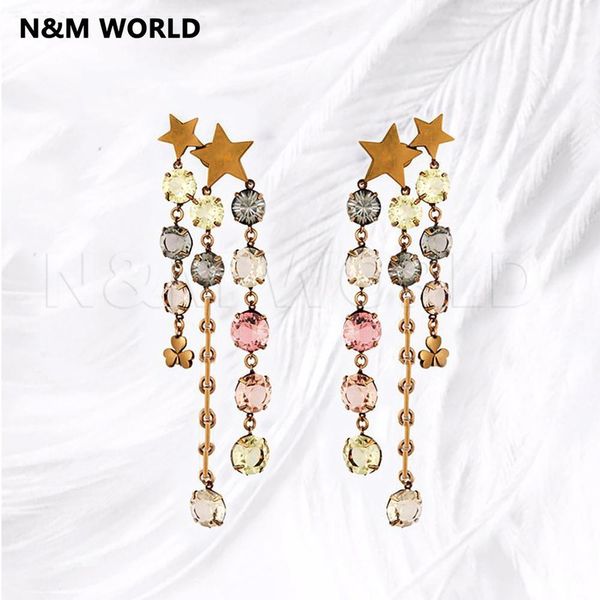 

star letter colored rhinestone chain tassel long dangle earrings fashion simple design 2019 pretty jewelry gift, Silver