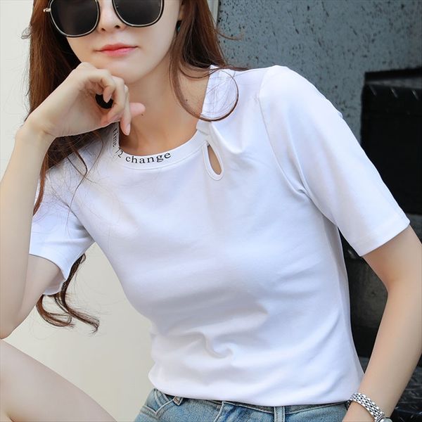 

2020 simple 5-point sleeve casual white 2020 women's simple 5-point sleeve t-shirt women's casual white t-shirt