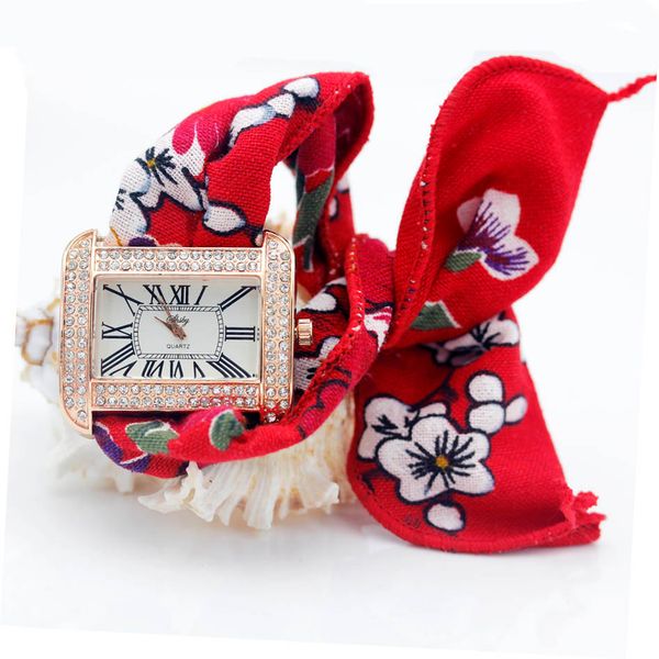 

shsby square ladies flower cloth wristwatch fashion women dress watch fabric watch sweet girls bracelet, Slivery;brown