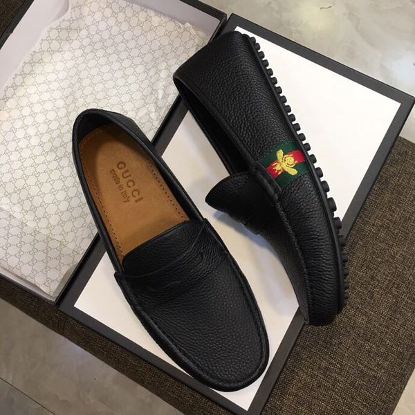 

classic bee men's peas shoes real leather business shoes men casual career sneakers for man with box 38-45, Black