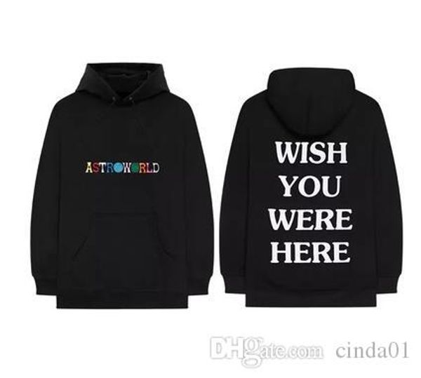 

travis scott astroworld designer hoodies casual embroidered hip hop hooded sweatshirts male white text printed high street pullover, Black