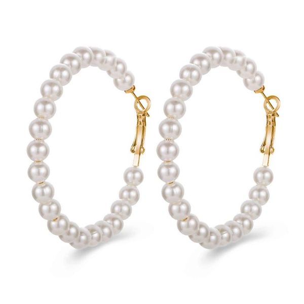 

moonrocy gold color imitation pearl hoop earring wholesale round crystal jewelry for women female dropshipping wholesale, Golden;silver