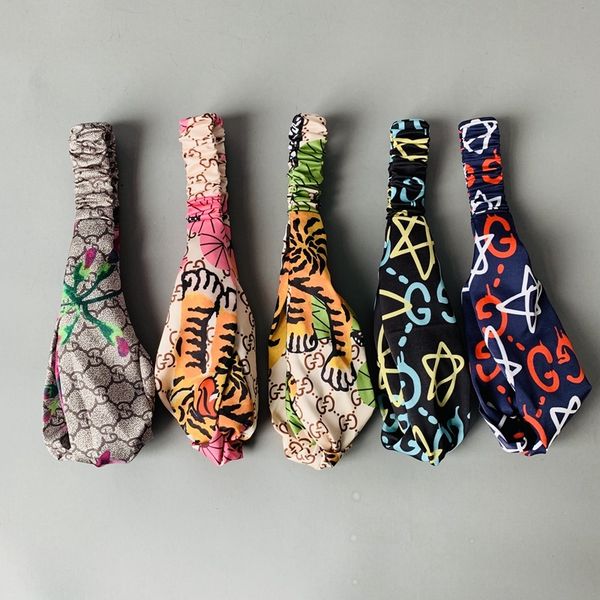 

silk elastic hair bands tiger floral geometric pattern headband head scarf for women girls retro flower turban headwraps gifts, Black;brown