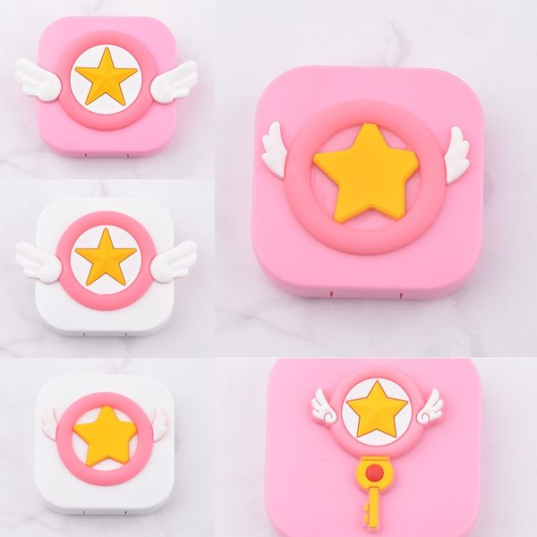 

cute cartoon girl's heart wings diy invisible case case diy glasses matching glasses matching box contact lenses dual box, Blue