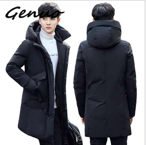 

genuo new parka men 2019 new winter men hooded jacket long jacket coat solid color parkas cotton-padded youth clothing clothing, Black
