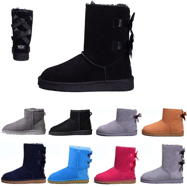 

winter new chestnut black blue coffee classic snow boots winter knee fashion grey ankle boots two bows black khaki boots shoes