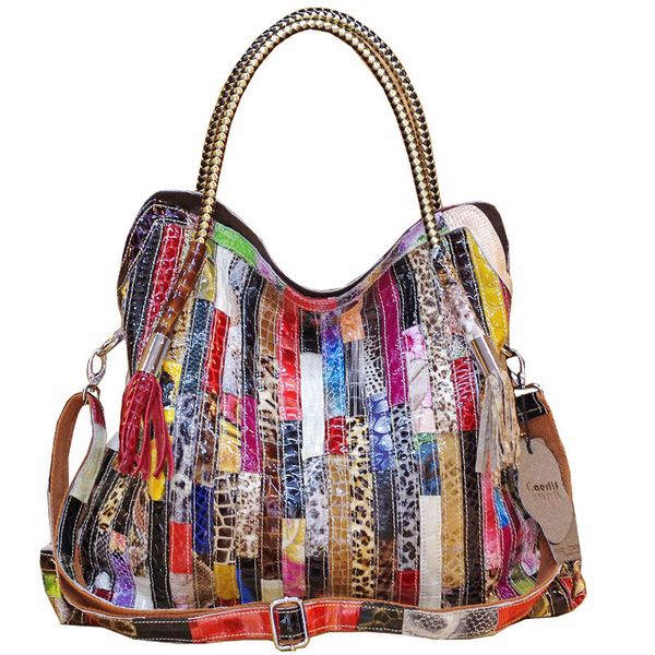

2020 new genuine leather cowhide snake colorful stripe shoulder bag messenger bag characteristic women shopping