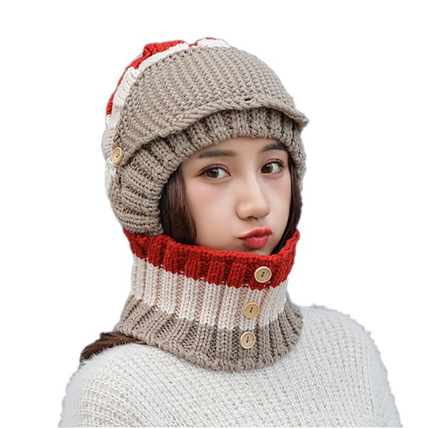 

women men winter earmuffs knit hat mask scarf hairball warm cap 0922l, Blue;gray