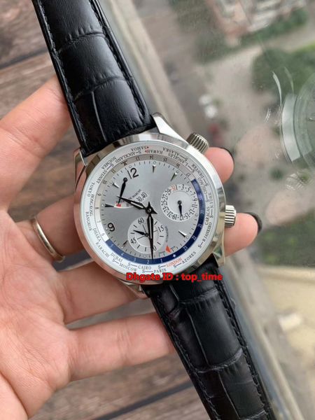 

4 style master world geographic 42mm power reserve automatic mens watch q1528420 silver dial leather strap gents sports wathes, Slivery;brown