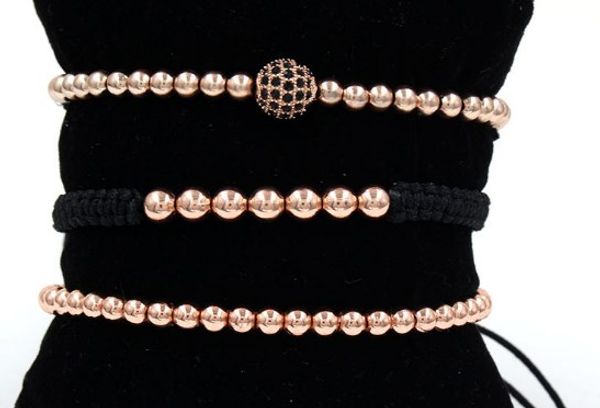 

4mm 3pcs/lot rth2 gold silver copper cz zircon cubic zirconia elastic ball bead punk macrame chakra reiki charm bracelet bangles, Black