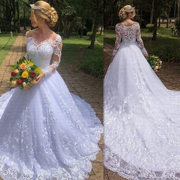 

Vestido De Noiva Good Quality Lace Long Sleeves Wedding Dress 2020 With Real Picture Robe De Mariee, White