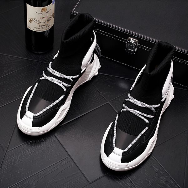 

new arrival men high-socks casual mixed platform shoes flats male prom dress loafers shoes zapatos hombre, Black