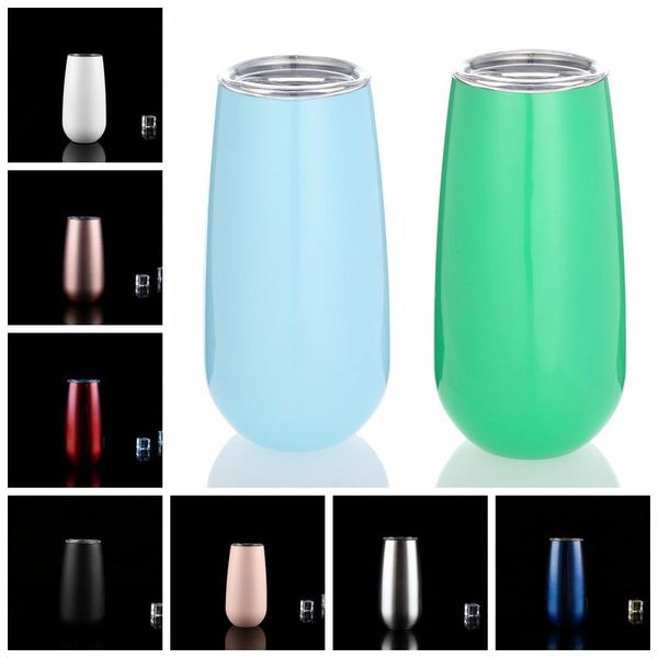 

6oz egg cups wine glasses tumblers 9 colors stemless stainless steel double walled vacuum insulated mugs with lid 10pcs ooa5362