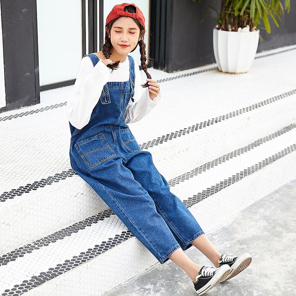 

fashion rompers womens jumpsuit nice casual loose denim overalls women ankle - length pants one piece outfit, Black;white