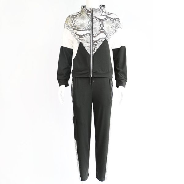 

2019 snake grain split joint woman motion leisure time suit, Gray