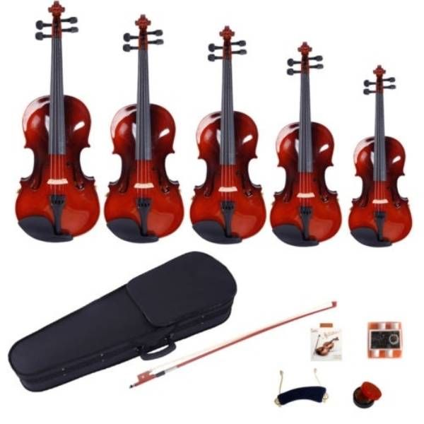 

gv100 4/4 acoustic violin case bow rosin strings tuner shoulder set natural color for adult