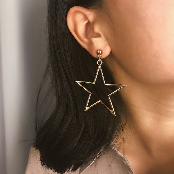 

elegant fashion jewelry simple star shape earrings jewelry women personality versatile long geometric earrings, Silver