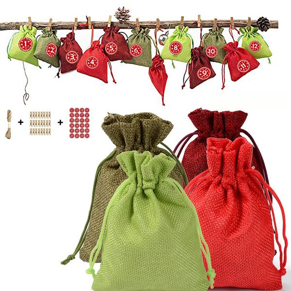 

home printed reusable cute diy sticker decorative rope 24 advent clips children fabric bag christmas calendar craft kit