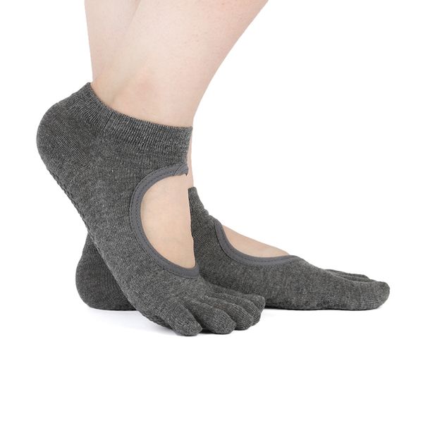 

yoga pilates toe socks for women five fingers backless silicone non-slip 5 toe socks ballet gym fitness sports cotton sock mujer, Black