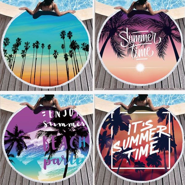 

the latest 150x150cm circular printed beach towel 13 models blanket superfine fiber and fringed soft feel can be customized logo
