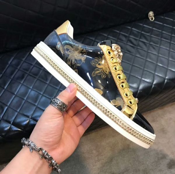 

men shoes genuine leather with rivets high casual shoes fashion design medusas men flat shoes 38-44, Black