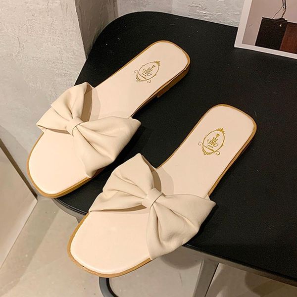 

2020 new women shoes summer fashion outdoor solid color slip-toe flip-flops bow beach shoes slippers flip-flops bow beach, Black