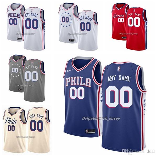 

2019 philadelphia 76ers men women kid custom name number 21 embiid 25 simmons 3 iverson 6 erving nba basketball jerseys white, Black