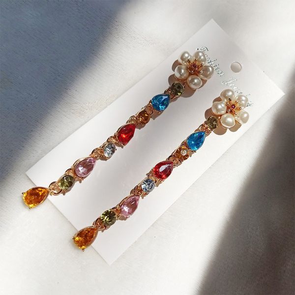 

female long tassel earrings flower and beads retro style earbobs