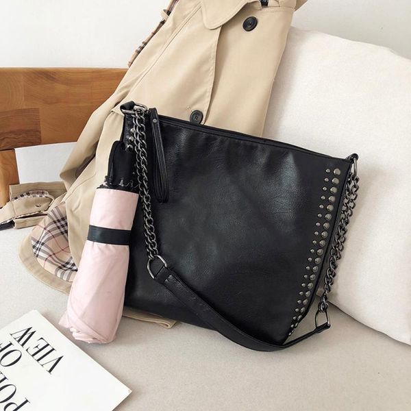

ladies' shoulder bag rivet high capacity chain bucket bags for women new fashion female quality handbags and purses sac