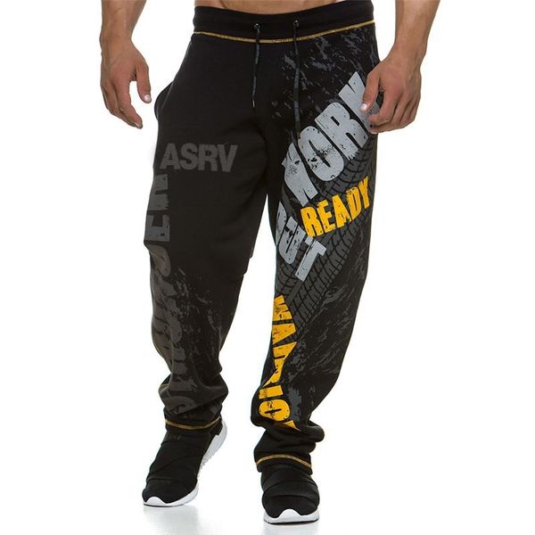 

брюки мужских мышечного sweatpants фитнес-тренировка бегунов вскользь осень хлопка sweatpants fashion streetwear мужчина резинка, Black