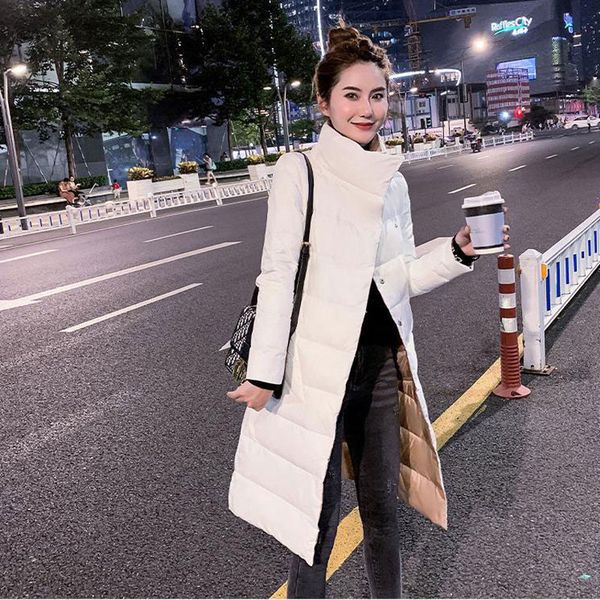 

women double sided down fashion long jacket winter parkas women white duck down coat light thin warm coat outwear, Black