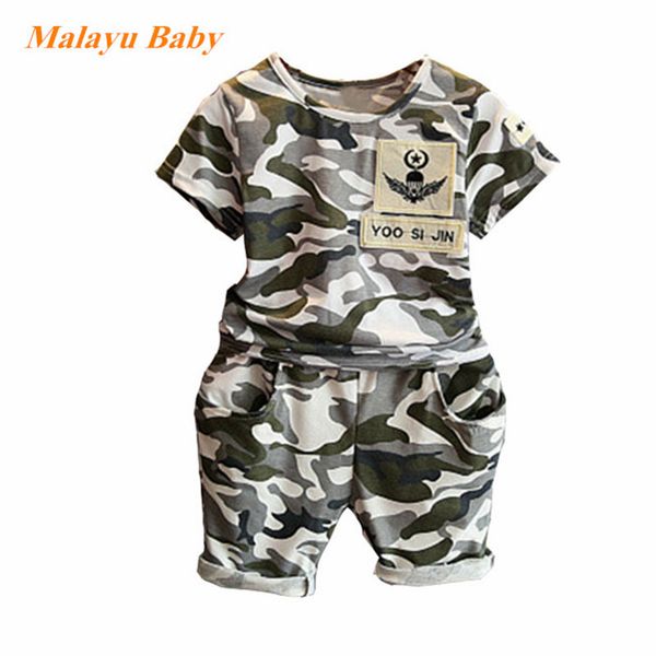 

malayu baby] boy clothes set summer new camouflage print short-sleeved tee + casual pants 2pcs 2-6 years old kids clothes, White