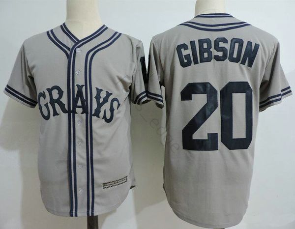

josh gibson #20 homestead grays negro league button down jersey grey men's double embroidery and stitched baseball jerseys ing, Black
