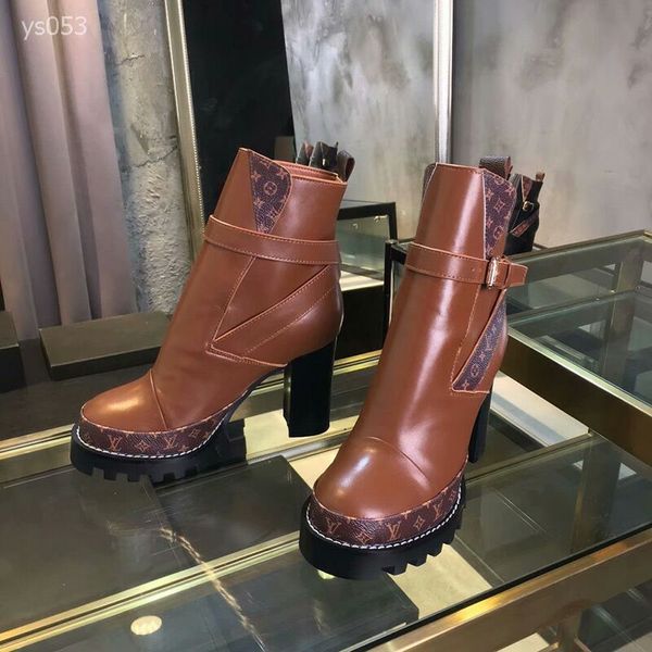 

2020 europe and america autumn and winter super high-heeled platform thick with ankle boots female comfortable round head belt buckle, Black