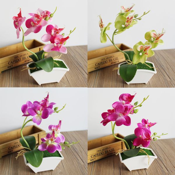 

artificial butterfly orchid potted plants silk flower with plastic pots moss home balcony decoration vase set wedding decorative