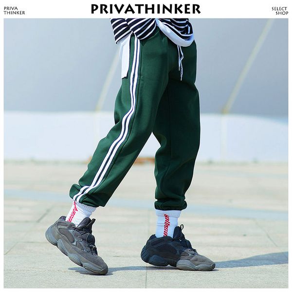 

men winter hiphop joggers pants 2018 man thick streetwear sweatpants male side striped wool track pants fashions, Black