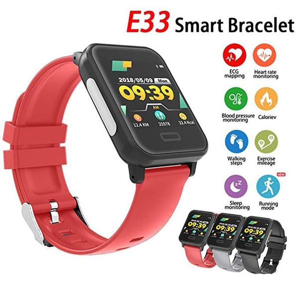 

New E33 smart watch 1.3 inch step ECG dual heart rate blood pressure sleep monitoring ECG+PPG Bluetooth sports smart bracelet