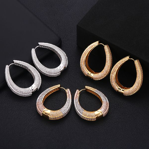 

jankelly luxury geometric cubic zirconia statement big hoop earrings for women wedding dubai bridal round circle hoop earrings j190721, Golden;silver