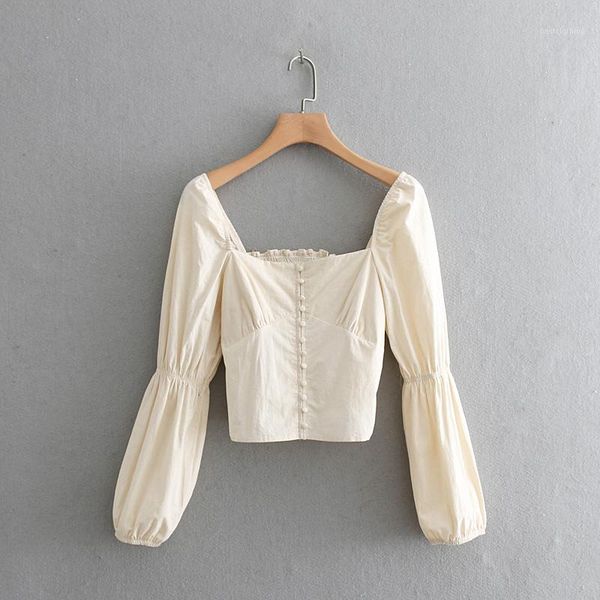 

2019 women court style square collar casual short blouse shirt women retro puff sleeve elastic chic chemise blusas ls32731, White