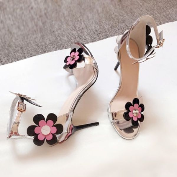

black silver heart flower ankle strap stiletto heel sandals wedding bride prom party pumps