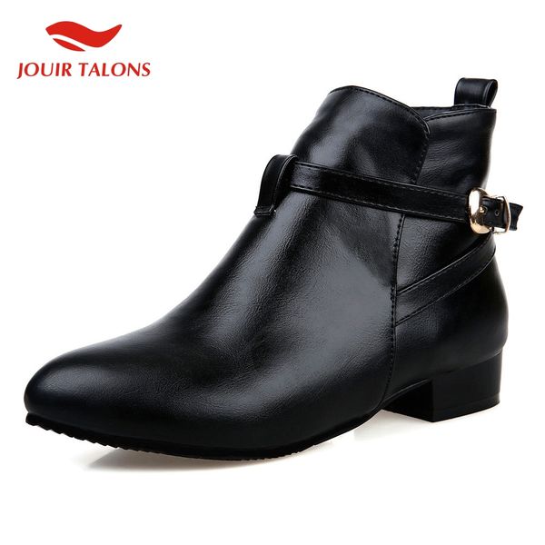 

2020 retro leisure big size 43 chunky heels ankle boots woman shoes casual autumn winter shoes women western boot female, Black