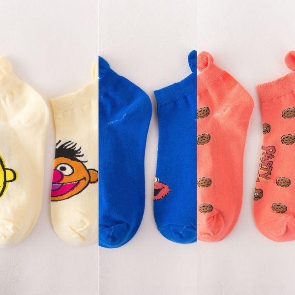 

season tide ins wind sesame street small tail left and right feet ab boat and socks cotton couple boat socks, Pink;yellow