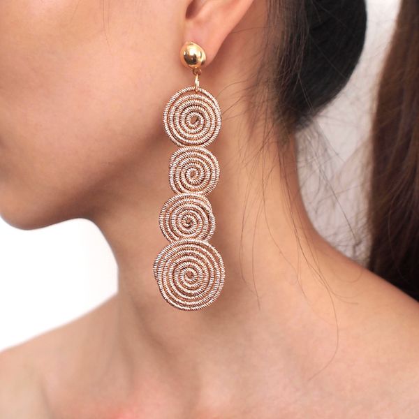 

manilai trendy charm spiral alloy dangle earrings fashion metal statement earrings woman wholesale jewelry handmade gift, Silver