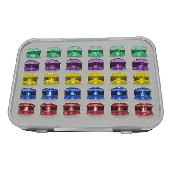 

colored plastic 30pcs bobbins sewing machine spools with thread storage case box for home sewing accessories tools set, Black