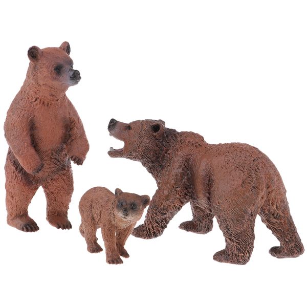 

3 pieces simulation bear figure toy animal model set home desk ornaments
