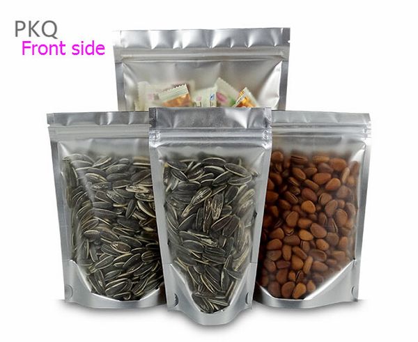 

50pcs 5sizes front transparent aluminum foil bag golden stand up moisture-proof zipper bag for nut candy ziplock package