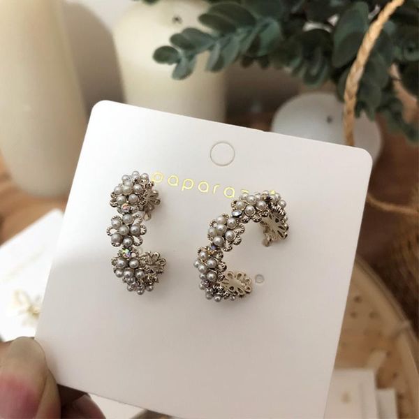 

new women vintage japan korean circle small hoop earrings c shaped full simulated pearl beads pendientes jewelry girl gifts, Golden;silver